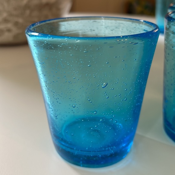 Hand Blown Aqua Bubble Glass Cups. Early 2000’s Vintage. - Picture 4 of 4
